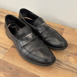 Prada Loafers Triangle Logo Black Leather Slip On Classic Italy Men’s